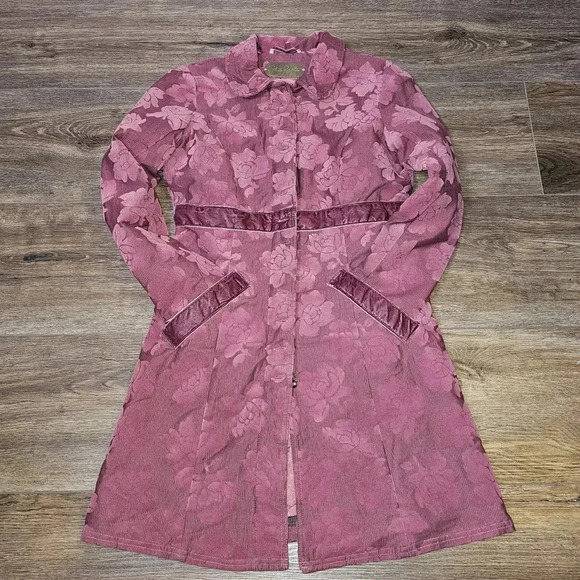 Free People Floral Velvet Peacoat SZ XS Full Zip/ Brass Buttons - Picture 9 of 16